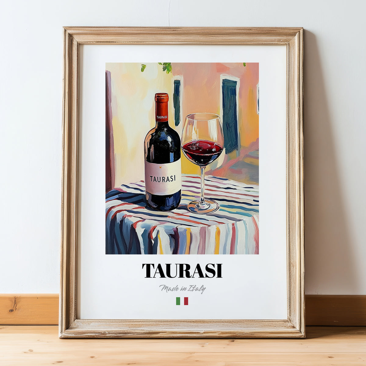 Taurasi – Italian Red Wine, Vineyard Terrace Wall Decor, in wooden frame leaning on the floor