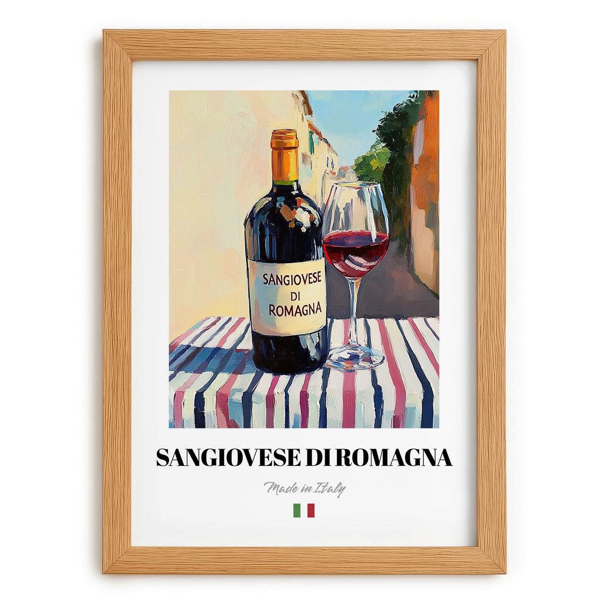 Sangiovese di Romagna – Italian Red Wine, Wine Bar Poster, set in oak frame