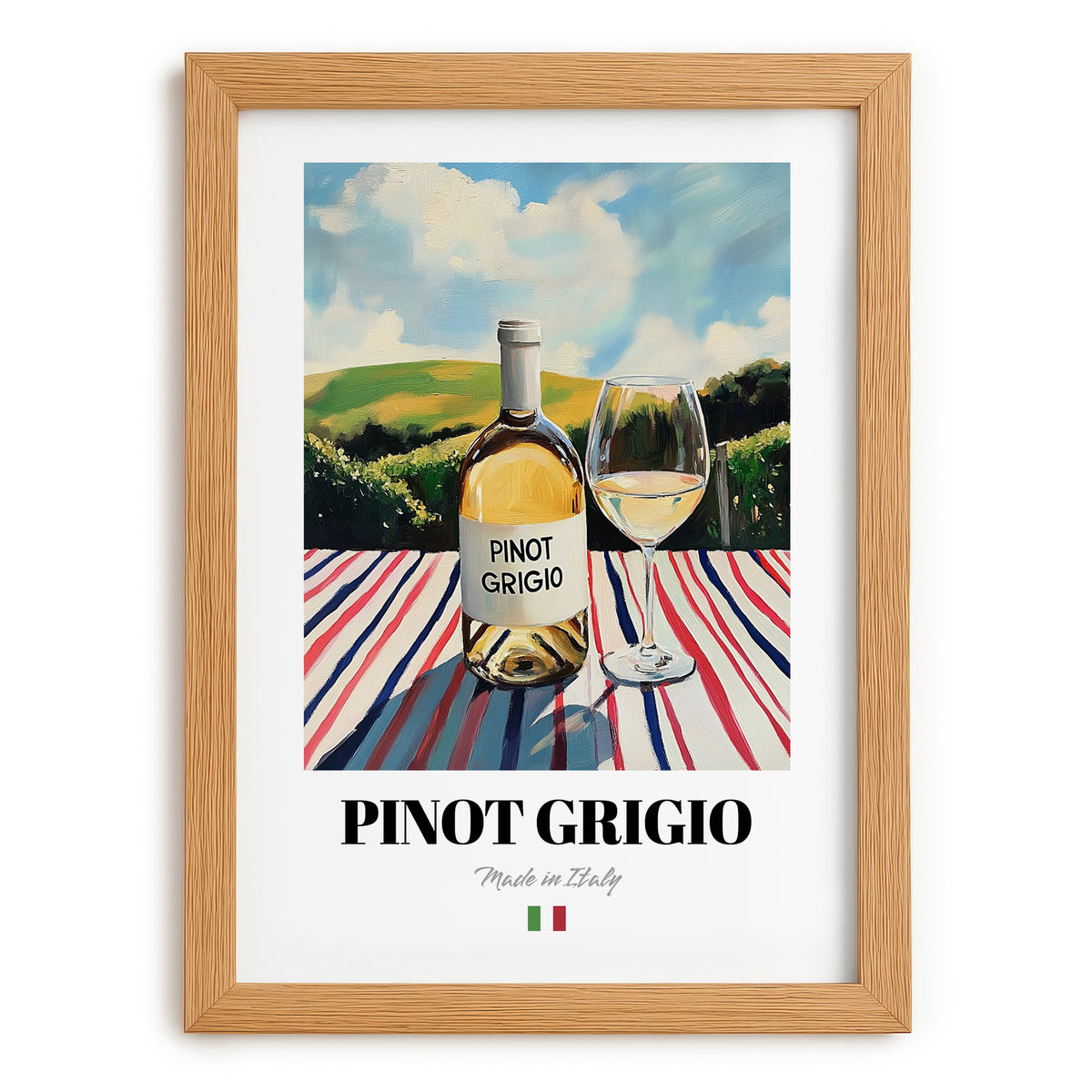 Pinot Grigio – Italian White Wine, Vinoteca Poster, set in oak frame