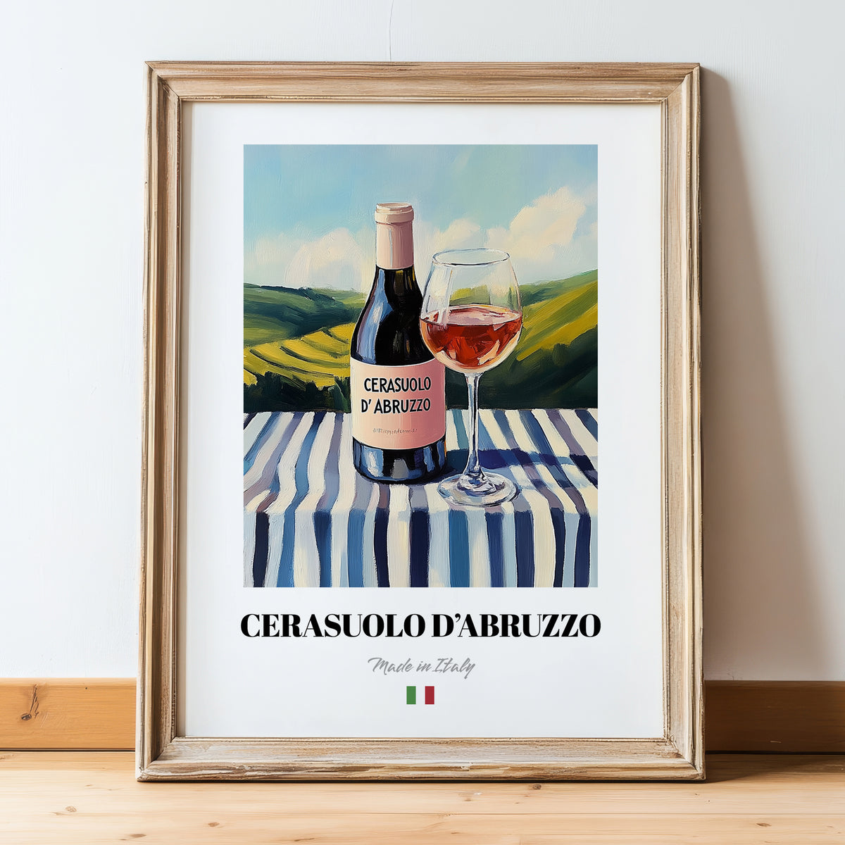Cerasuolo d'Abruzzo – Italian Rose Wine, Wine Bar Poster, in wooden frame leaning on the floor