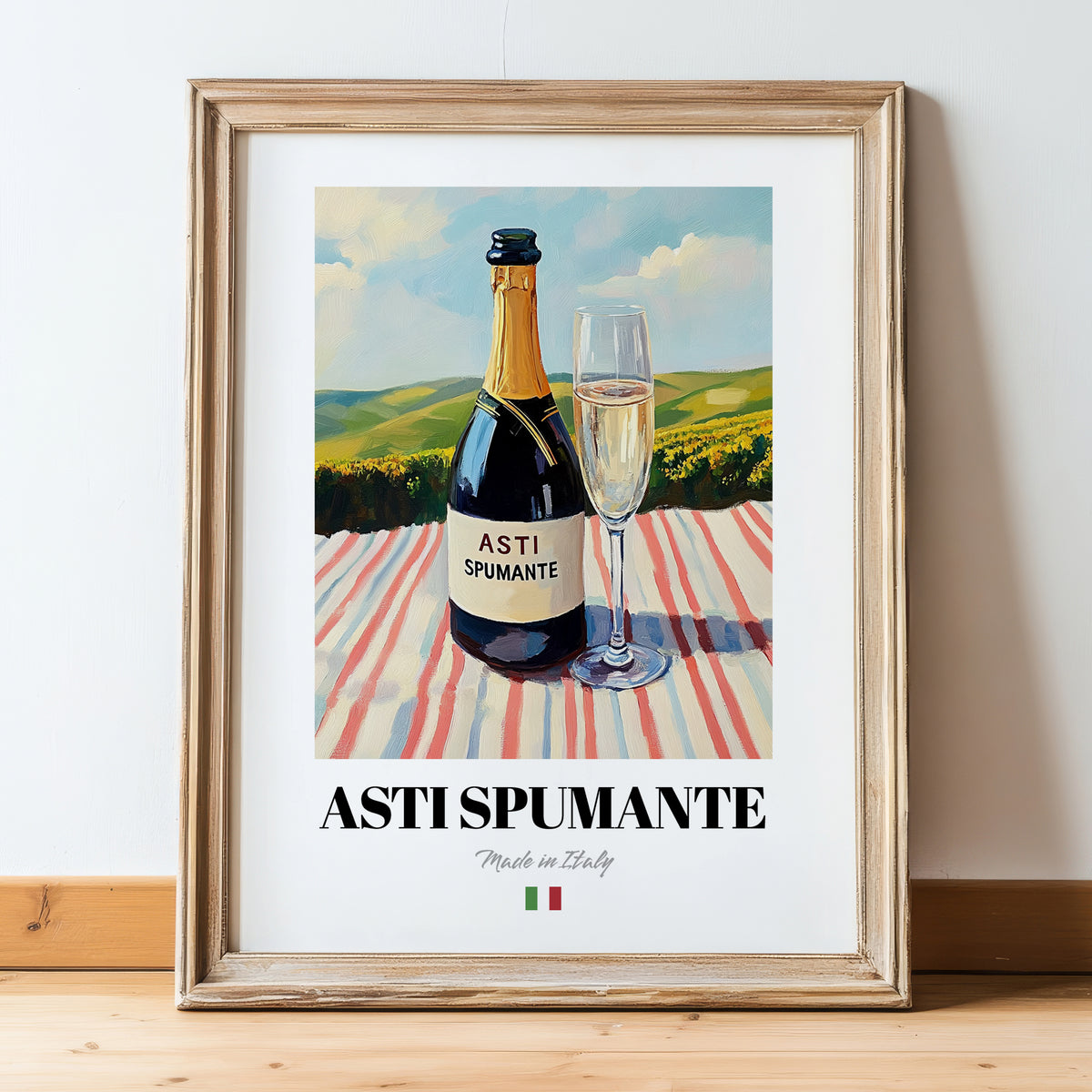 Asti Spumante – Italian Sparkling Wine, Bodega Wall Art, in wooden frame leaning on the floor