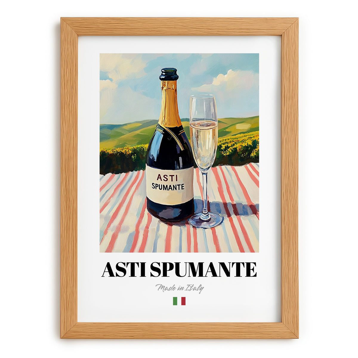 Asti Spumante – Italian Sparkling Wine, Bodega Wall Art, set in oak frame
